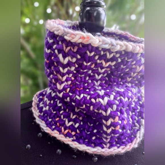 Handcrafted OOAK Avantgarde Super Warm Soft 100% Merino Wool Purple Silver Cowl - Picture 3 of 7